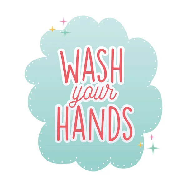 Laver vos mains lettrage en mousse covid19 autocollants pandémie — Image vectorielle