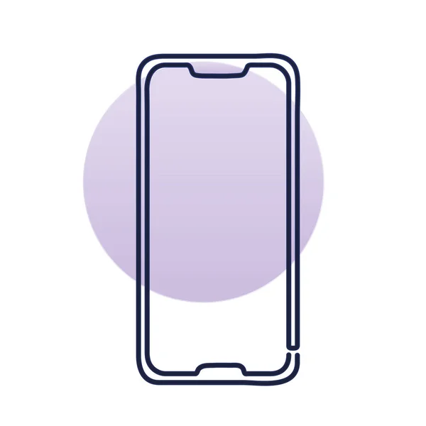 Smartphone estilo de una línea con fondo púrpura — Vector de stock