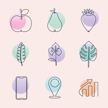 Icon bundle one line style illustration vector