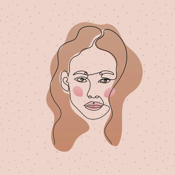 Linie Frau Gesicht mit Haaren und Mund über rosa Hintergrund — Stockvektor