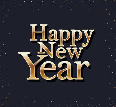 Mutlu yıllar siyah arka planda parlak altın harflerle.