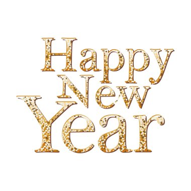 Parlak altın harflerle beyaz arka planda mutlu yıllar.