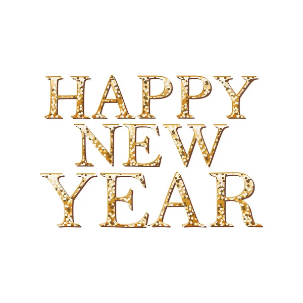Feliz año nuevo en letras de amapola dorada sobre fondo blanco — Vector de stock