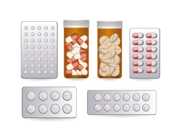 Ensemble d'icônes de graphique de la pilule de premier secours sur fond blanc — Image vectorielle