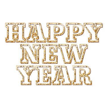 Yeni yılın kutlu olsun. Beyaz arka planda altın hasatı harfleri var.