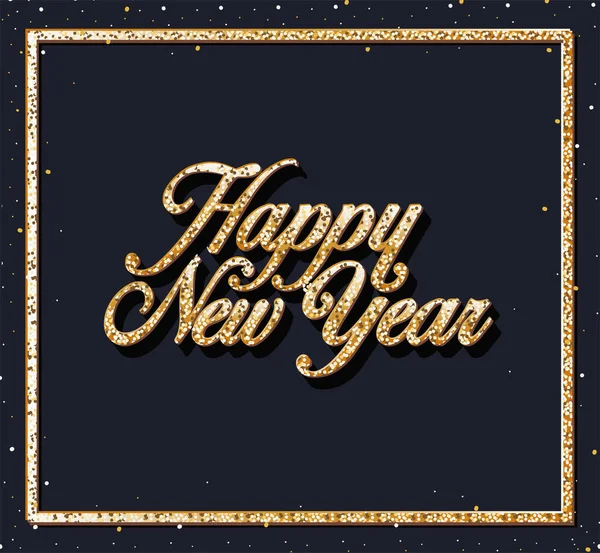 Gott nytt år i gyllene vallmo bokstäver i svart bakgrund — Stock vektor