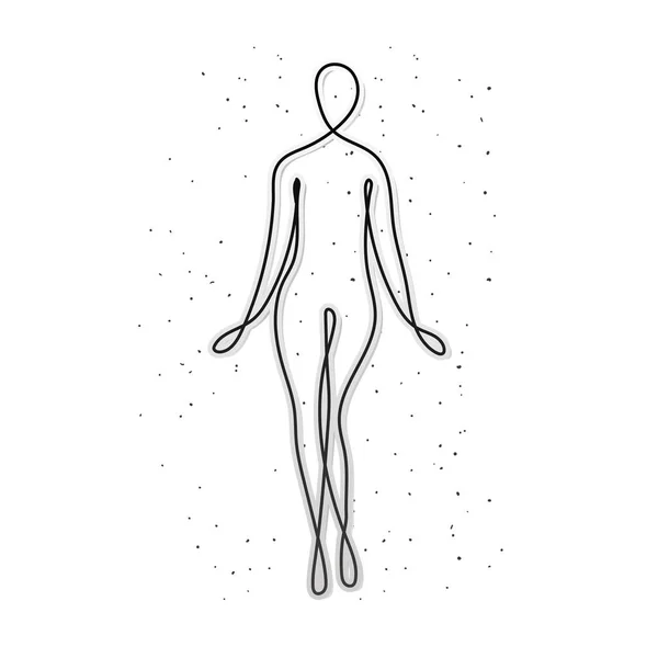 Línea mujer cuerpo con brazos sobre fondo blanco — Vector de stock