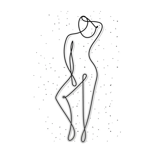 Linha corpo da mulher com pontos e pés sobre fundo branco — Vetor de Stock