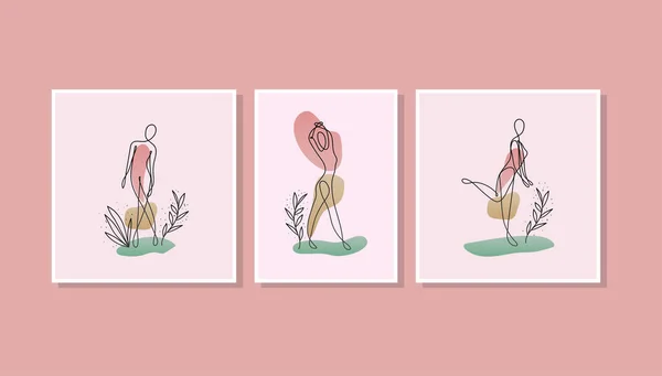 粉红背景的一组线条女性尸体 — 图库矢量图片