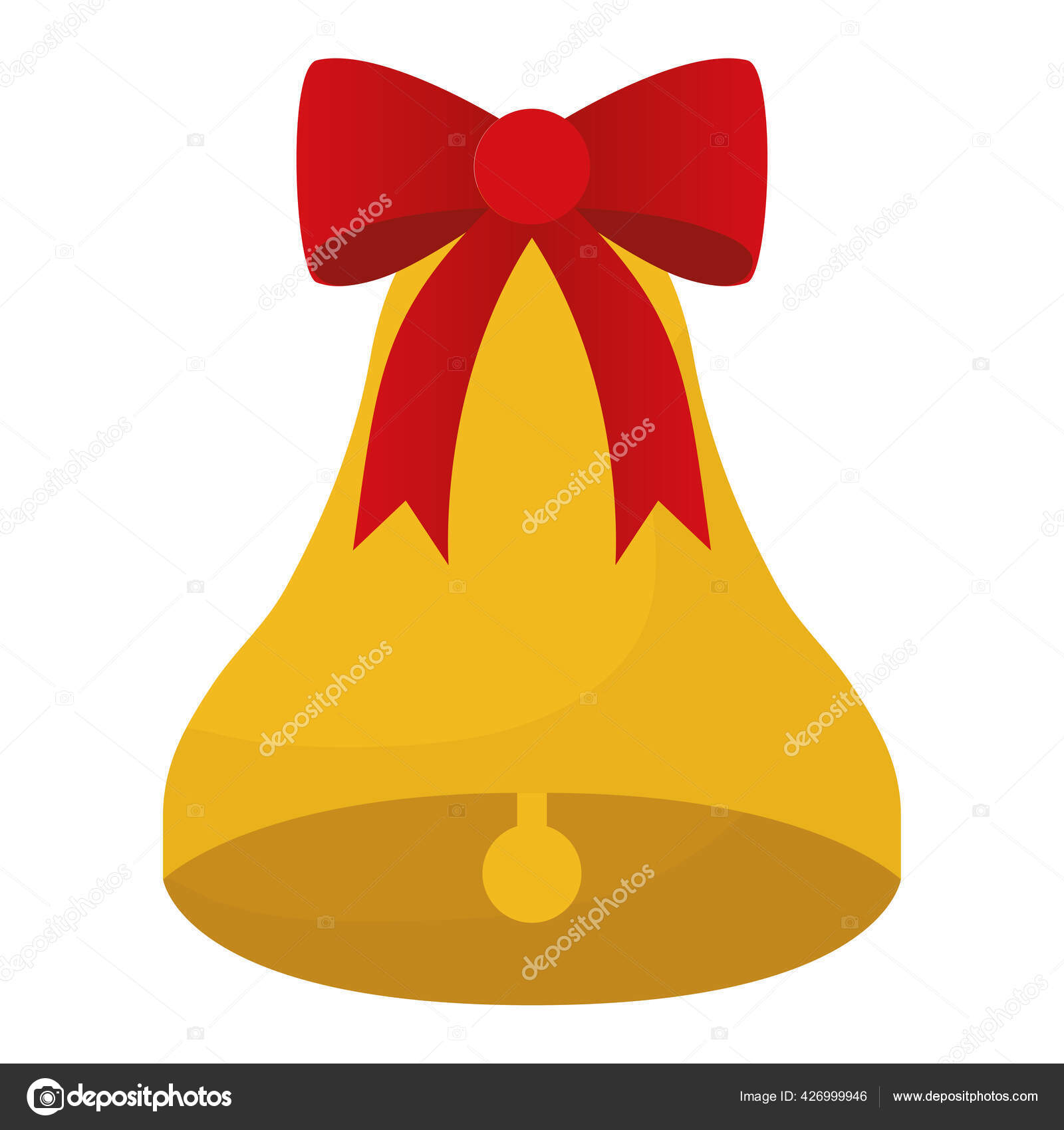 Bell with red ribbon icon on white background Stock Illustration by