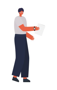 Siyah saçlı, gözlüklü ve tek kağıtlı bir adam.