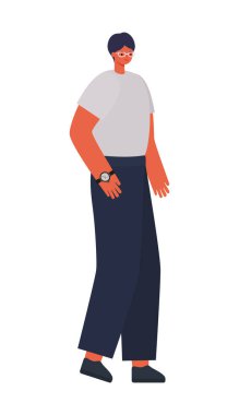 Gri gömlekli ve siyah ayakkabılı bir adam.