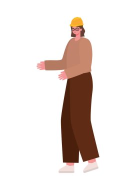 Güvenlik kaskı takmış kadın.