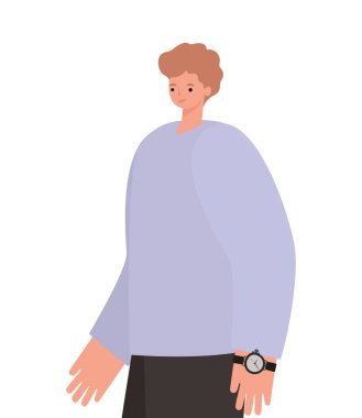 ... kahverengi saçlı ve mor ceketli bir adam var.