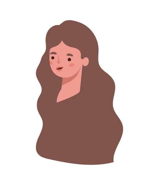 Visage de femme aux cheveux bruns sur fond blanc — Image vectorielle