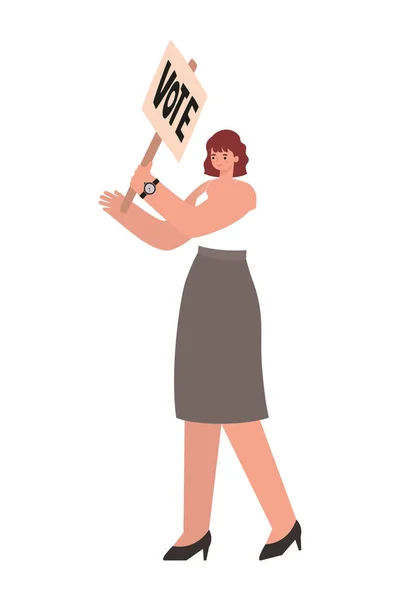 Женщина в юбке цвета хаки и на каблуках с плакатом для голосования — стоковый вектор
