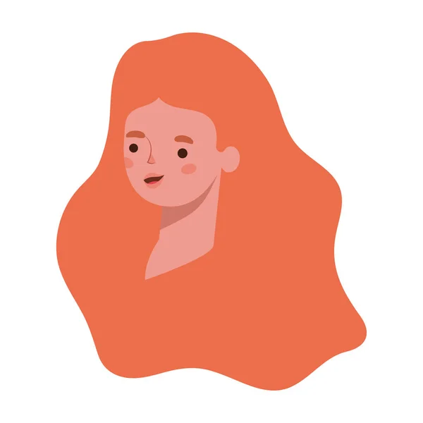 Cara de mujer con pelo largo naranja sobre un fondo blanco — Vector de stock