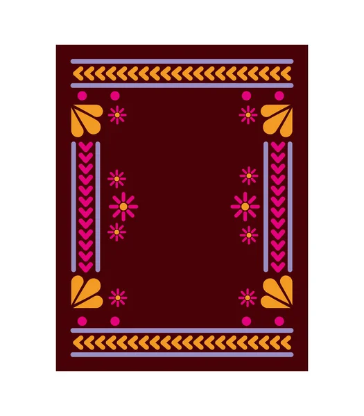 Mexikanischer Teppich mit quadratischem Blumengestell — Stockvektor