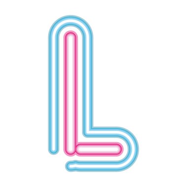 Beyaz arkaplanda L neon yazı tipi pembe ve mavi harf