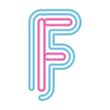 Beyaz zemin üzerinde F neon yazı tipi pembe ve mavi harf