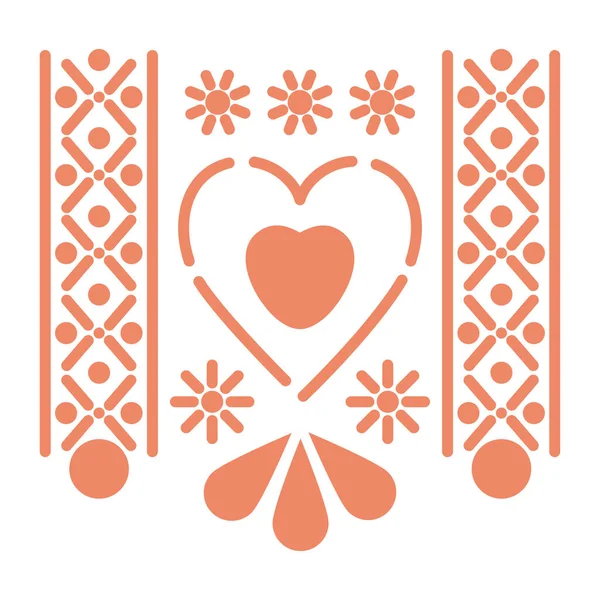 Icono del corazón de color salmón mexicano con pequeños soles sobre fondo blanco — Vector de stock