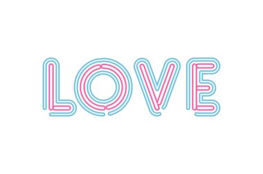 Aşk harfleri pembe ve mavi renkli neon yazı tipi.