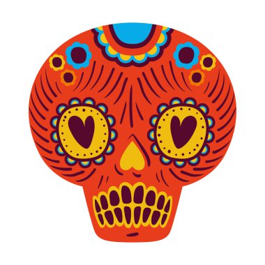 Kafatası ölüm günü Gözlerinde kalpler ve beyaz arka planda kırmızı renk