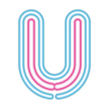 Beyaz arkaplanda U neon yazı tipi pembe ve mavi harf