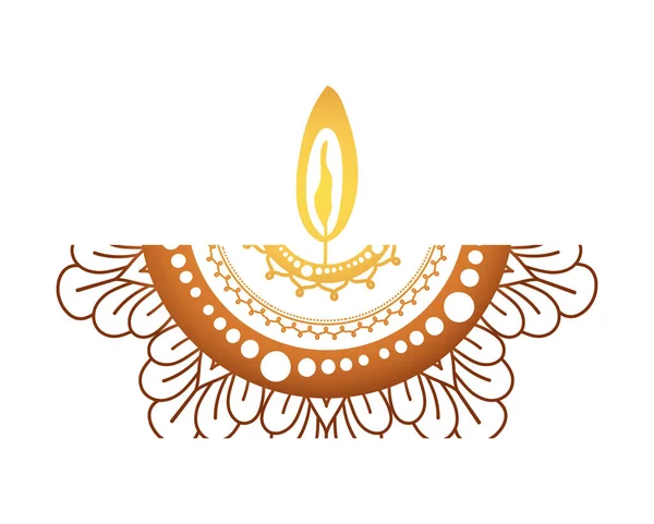 Mandala di colore arancione con una candela arancione ligth su sfondo bianco — Vettoriale Stock
