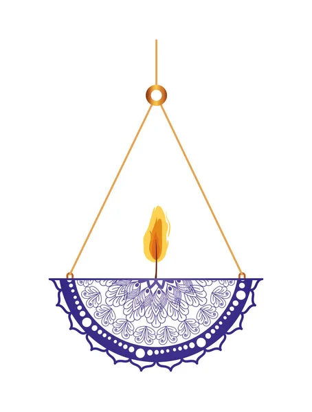 Mandala av färg lila med ett ljus på en ljuskrona — Stock vektor