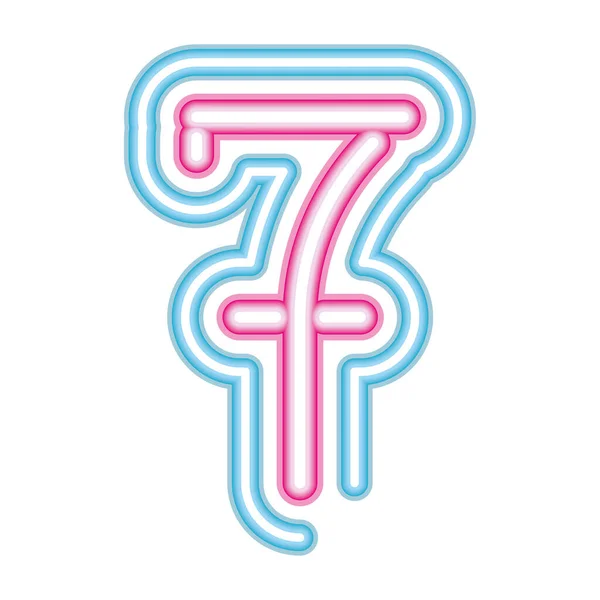 Αριθμός 7 νέον γραμματοσειρά ροζ και μπλε σε λευκό φόντο — Διανυσματικό Αρχείο