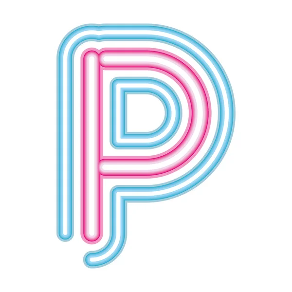 Letter P neon font pink and blue on white background — Stock Vector