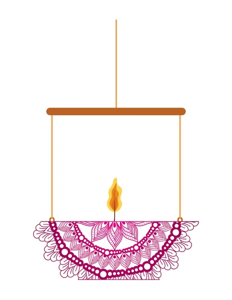 Mandala de couleur fuchsia avec une bougie sur un lustre — Image vectorielle