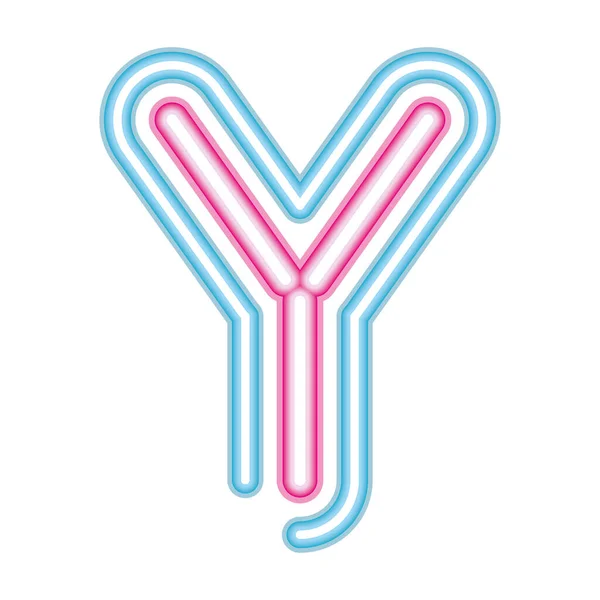 Letter Y neon font pink and blue on white background — Stock Vector