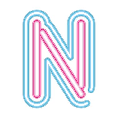 Beyaz arkaplanda N neon yazı tipi pembe ve mavi harf