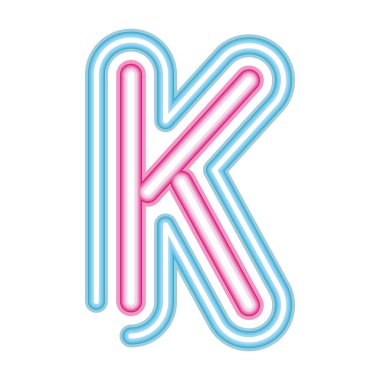 Beyaz zemin üzerinde K neon yazı tipi pembe ve mavi harf