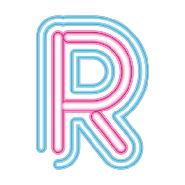 Beyaz zemin üzerinde R neon yazı tipi pembe ve mavi harf