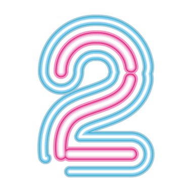 2 numaralı neon yazı tipi beyaz arkaplanda pembe ve mavi