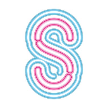 Beyaz zemin üzerinde S neon yazı tipi pembe ve mavi harf