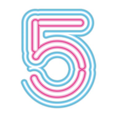 5 numaralı neon yazı tipi beyaz arkaplanda pembe ve mavi