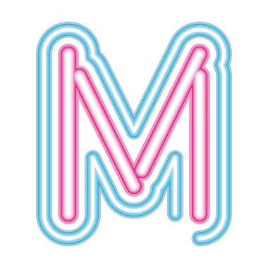 Beyaz zemin üzerinde M neon yazı tipi pembe ve mavi harf