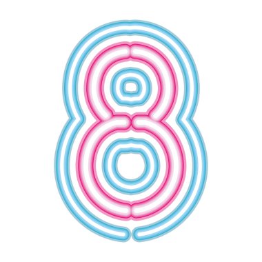 8 numaralı neon yazı tipi beyaz arkaplanda pembe ve mavi