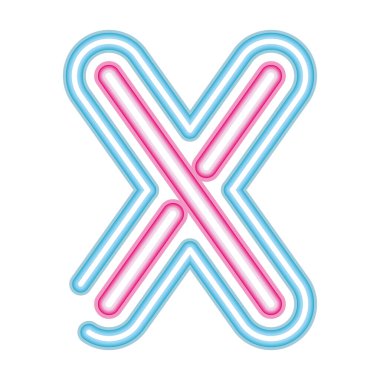 Beyaz arkaplanda X harfi neon yazı tipi pembe ve mavi