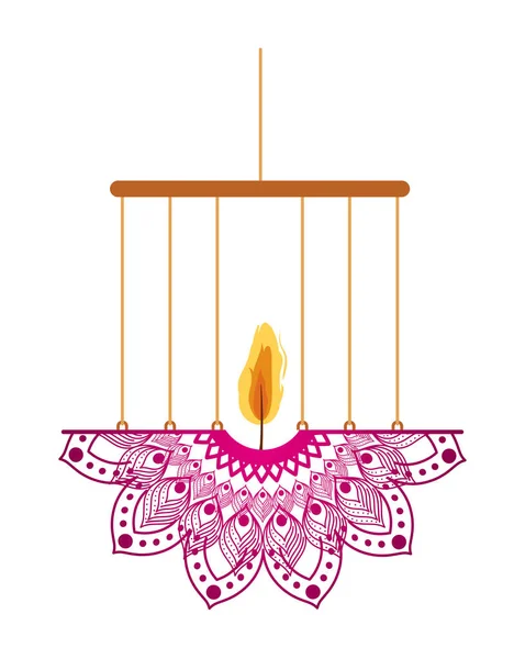 Mandala de cor rosa com uma vela em um lustre — Vetor de Stock