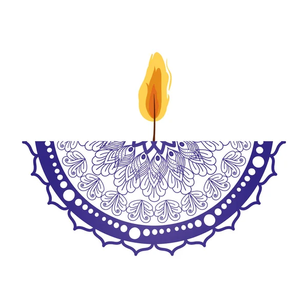 Mandala de cor roxo com uma vela no fundo branco — Vetor de Stock