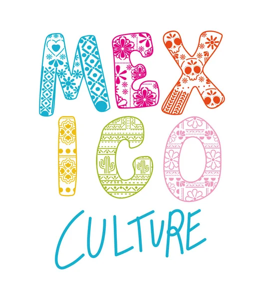 Cultura mexicana letras sobre un fondo blanco — Vector de stock