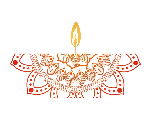 Mandala de couleur rouge avec une bougie sur fond blanc — Image vectorielle