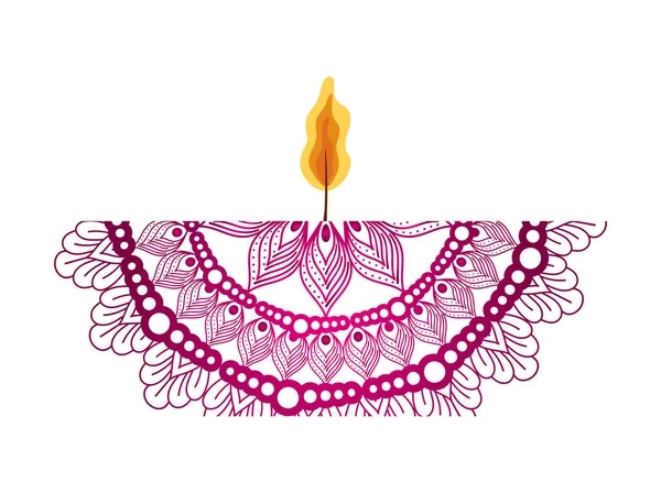 Mandala of color pink with a candle on white background — Stock Vector