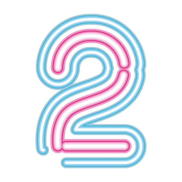 Nummer 2 neon lettertype roze en blauw op witte achtergrond — Stockvector