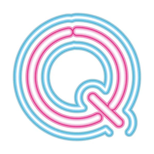 Letra Q neón fuente rosa y azul sobre fondo blanco — Archivo Imágenes Vectoriales